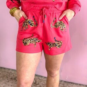 Queen of sparkles new Leopard tiger  Red Women's Shorts small new!